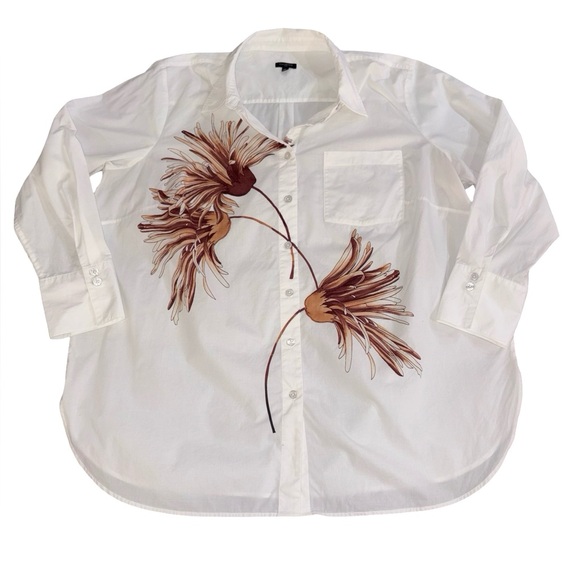 Talbots Plus Tops - Talbots Plus 2X White Floral Button Down Shirt 100% Cotton